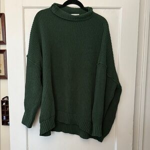 Aerie XXL Forest Green Chenille Chunky Knit Oversized Cowl Neck Sweater Like New